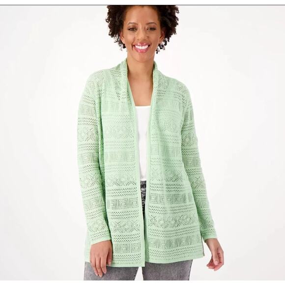 Joan Rivers Open-Front Crochet Cardigan Women Sweater Size Medium - Picture 1 of 10